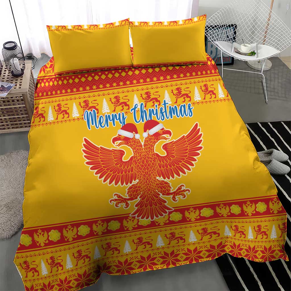 Montenegro Christmas Bedding Set Double-headed Eagle With Christmas Pattern - Wonder Print Shop
