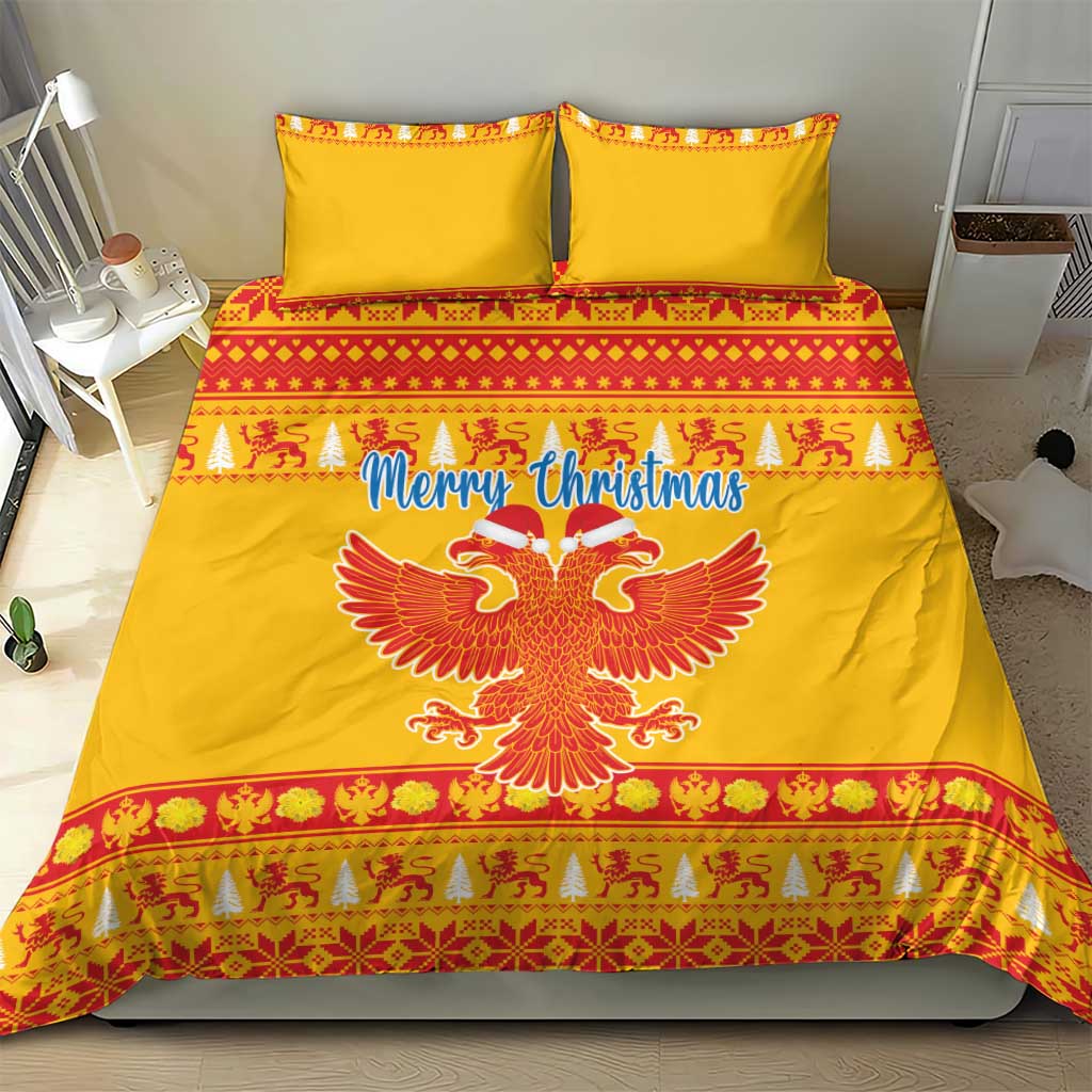 Montenegro Christmas Bedding Set Double-headed Eagle With Christmas Pattern - Wonder Print Shop