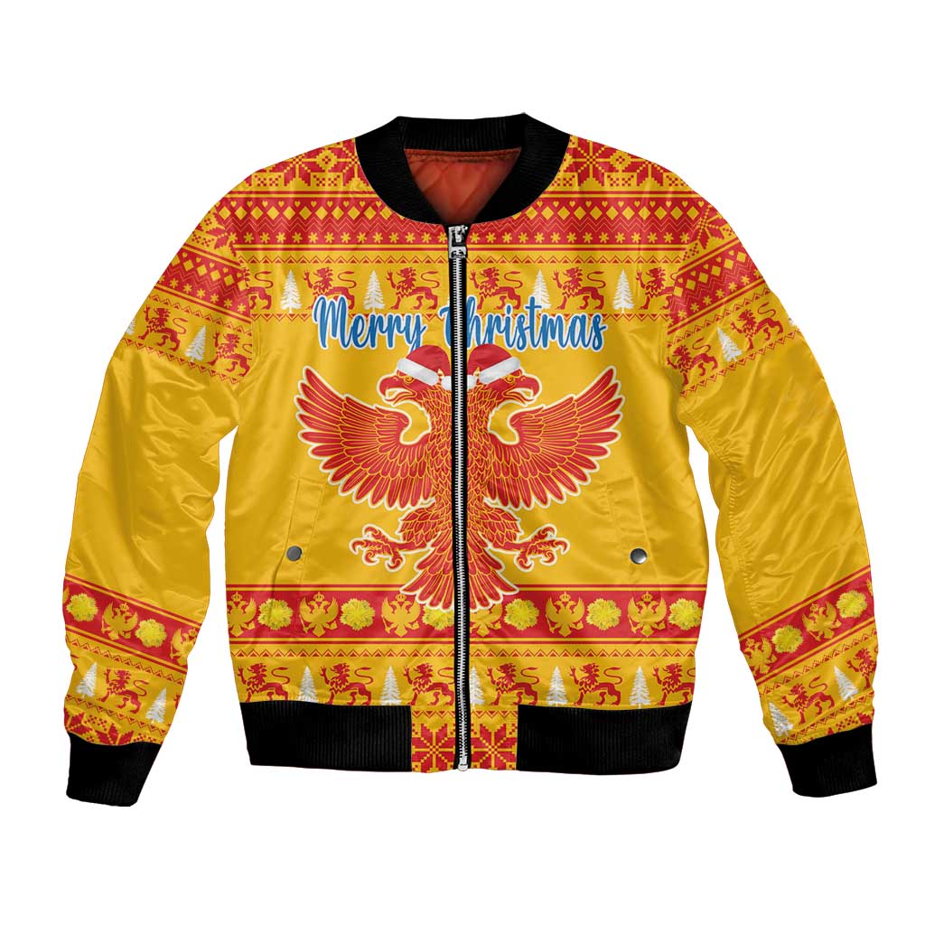 Montenegro Christmas Bomber Jacket Double-headed Eagle With Christmas Pattern - Wonder Print Shop