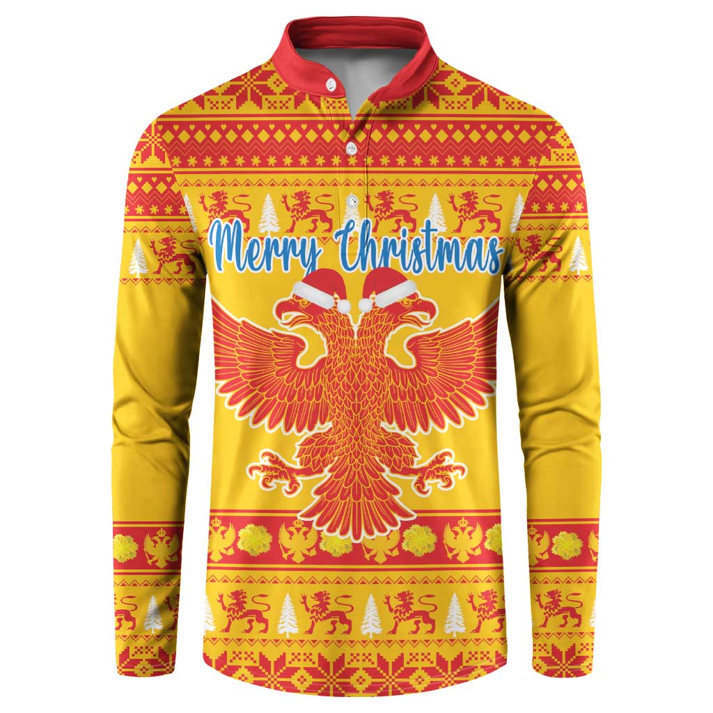 Montenegro Christmas Button Sweatshirt Double-headed Eagle With Christmas Pattern - Wonder Print Shop