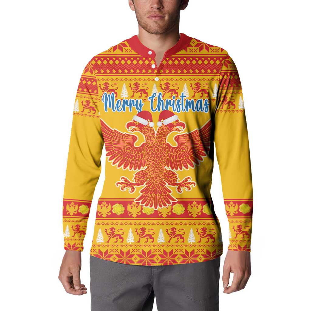 Montenegro Christmas Button Sweatshirt Double-headed Eagle With Christmas Pattern - Wonder Print Shop