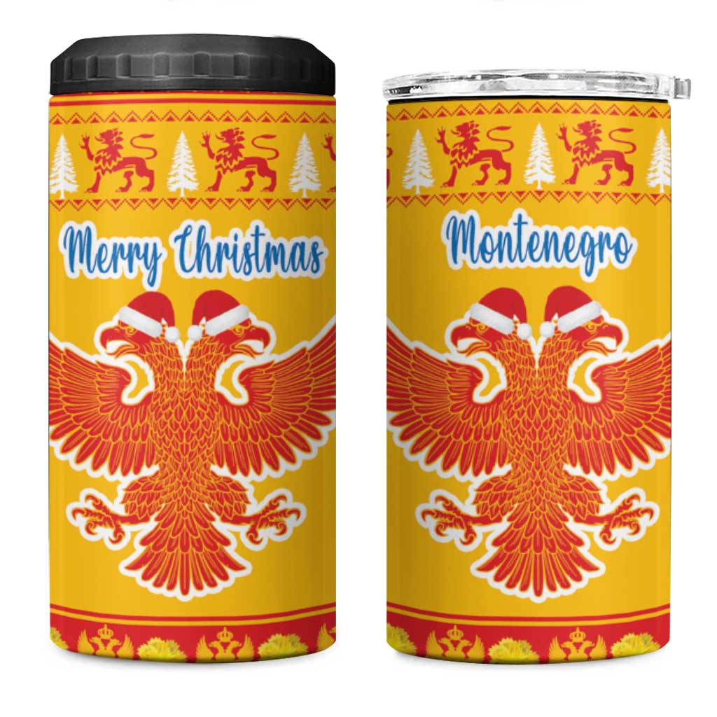 Montenegro Christmas 4 in 1 Can Cooler Tumbler Double-headed Eagle With Christmas Pattern - Wonder Print Shop
