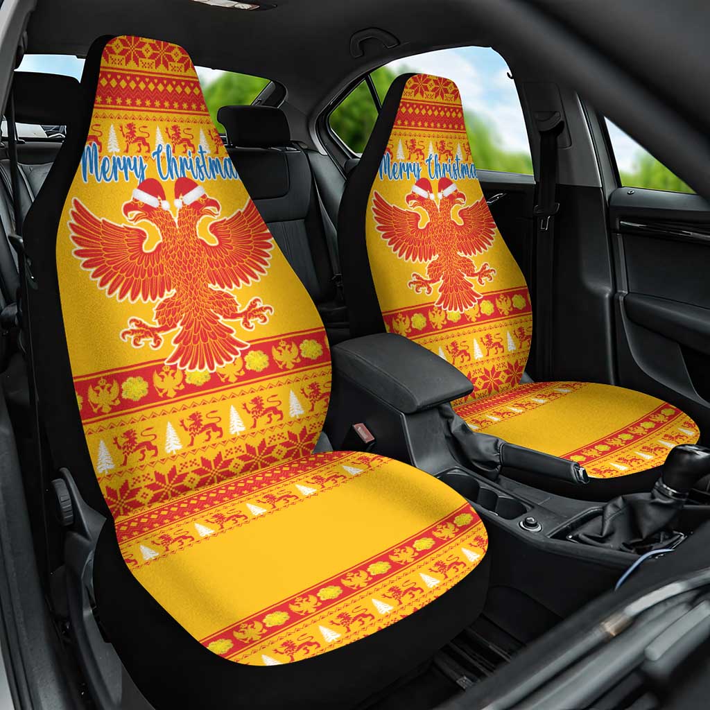 Montenegro Christmas Car Seat Cover Double-headed Eagle With Christmas Pattern - Wonder Print Shop