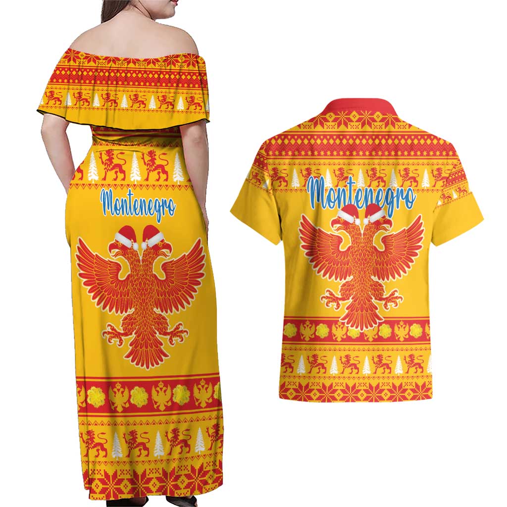 Montenegro Christmas Couples Matching Off Shoulder Maxi Dress and Hawaiian Shirt Double-headed Eagle With Christmas Pattern - Wonder Print Shop