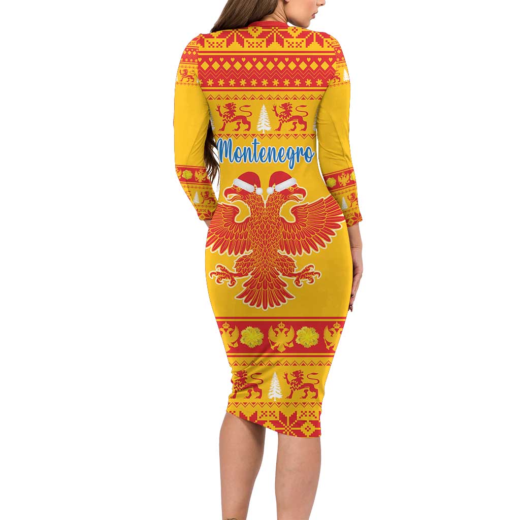Montenegro Christmas Family Matching Long Sleeve Bodycon Dress and Hawaiian Shirt Double-headed Eagle With Christmas Pattern - Wonder Print Shop