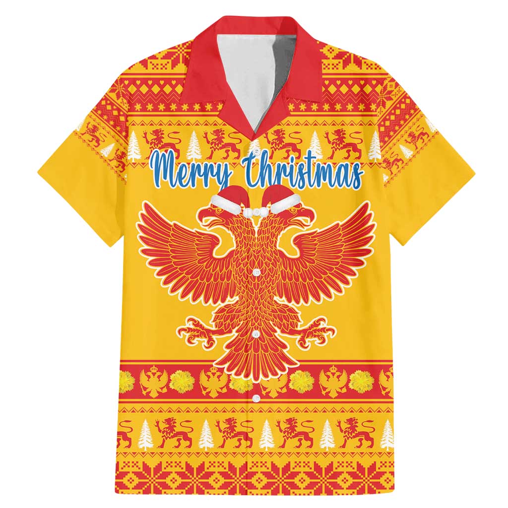 Montenegro Christmas Family Matching Mermaid Dress and Hawaiian Shirt Double-headed Eagle With Christmas Pattern - Wonder Print Shop