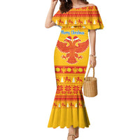 Montenegro Christmas Family Matching Mermaid Dress and Hawaiian Shirt Double-headed Eagle With Christmas Pattern - Wonder Print Shop