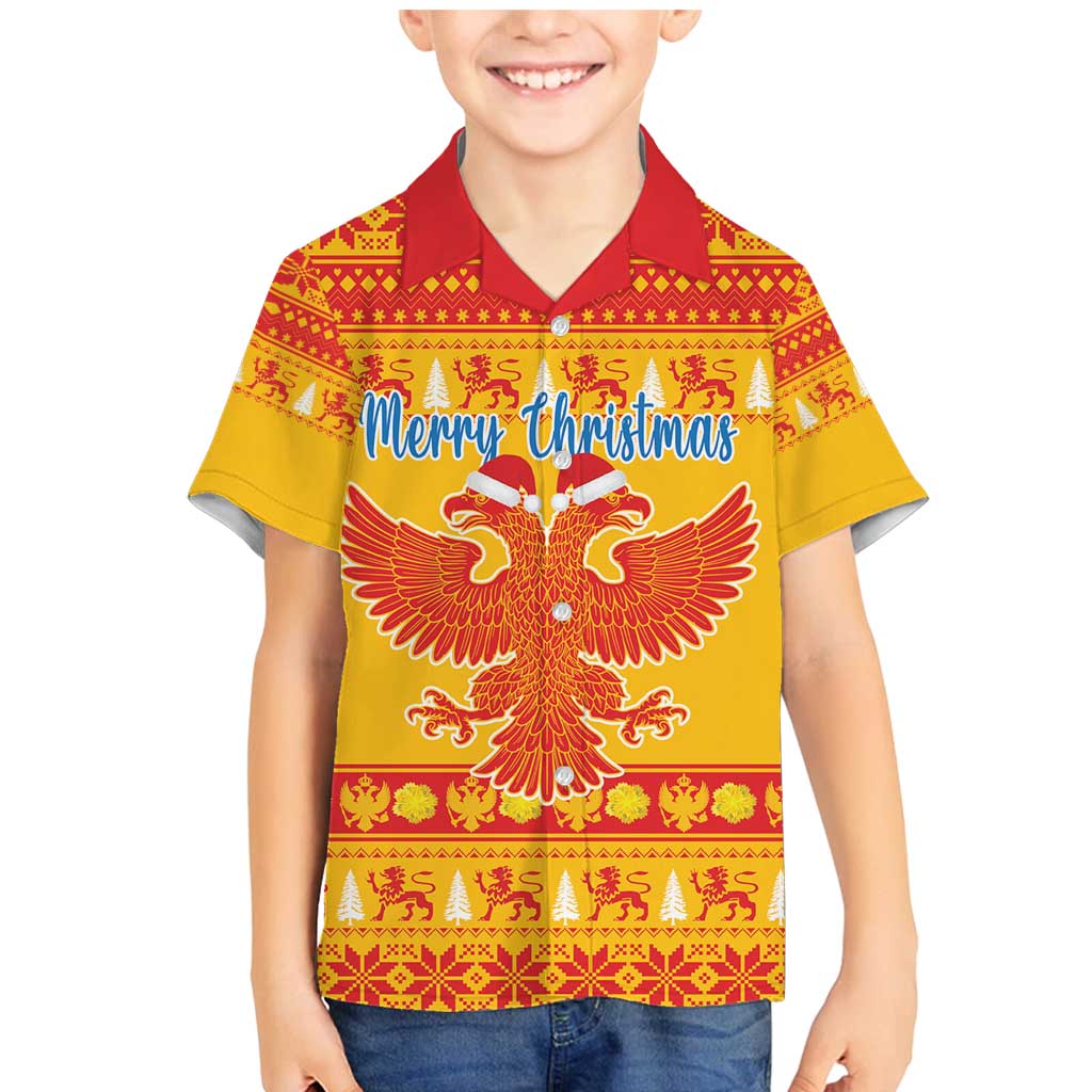Montenegro Christmas Family Matching Mermaid Dress and Hawaiian Shirt Double-headed Eagle With Christmas Pattern - Wonder Print Shop