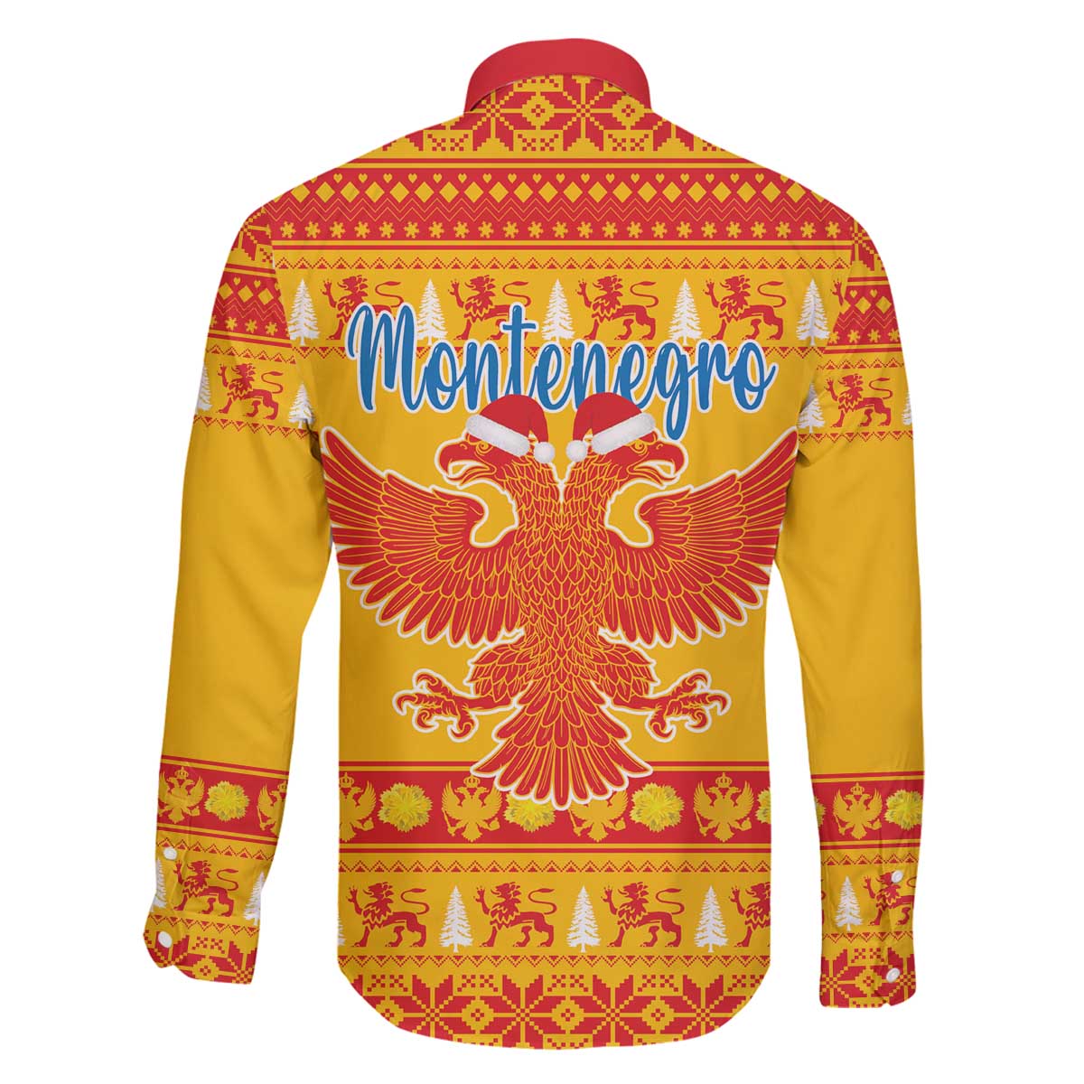 Montenegro Christmas Family Matching Off The Shoulder Long Sleeve Dress and Hawaiian Shirt Double-headed Eagle With Christmas Pattern - Wonder Print Shop