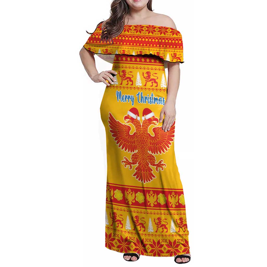 Montenegro Christmas Family Matching Off Shoulder Maxi Dress and Hawaiian Shirt Double-headed Eagle With Christmas Pattern - Wonder Print Shop