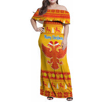 Montenegro Christmas Family Matching Off Shoulder Maxi Dress and Hawaiian Shirt Double-headed Eagle With Christmas Pattern - Wonder Print Shop