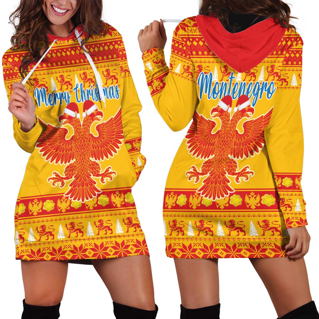 Montenegro Christmas Hoodie Dress Double-headed Eagle With Christmas Pattern - Wonder Print Shop