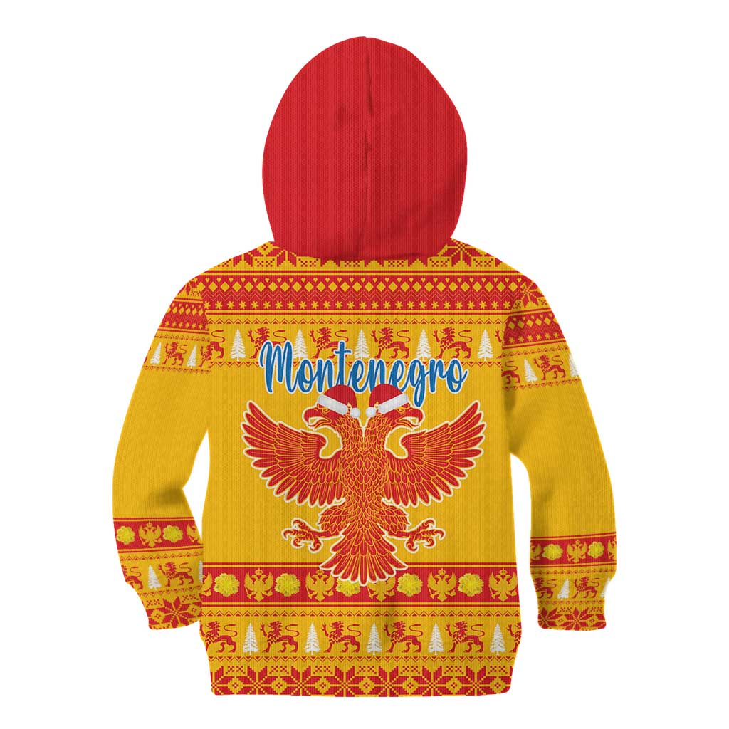 Montenegro Christmas Kid Hoodie Double-headed Eagle With Christmas Pattern - Wonder Print Shop