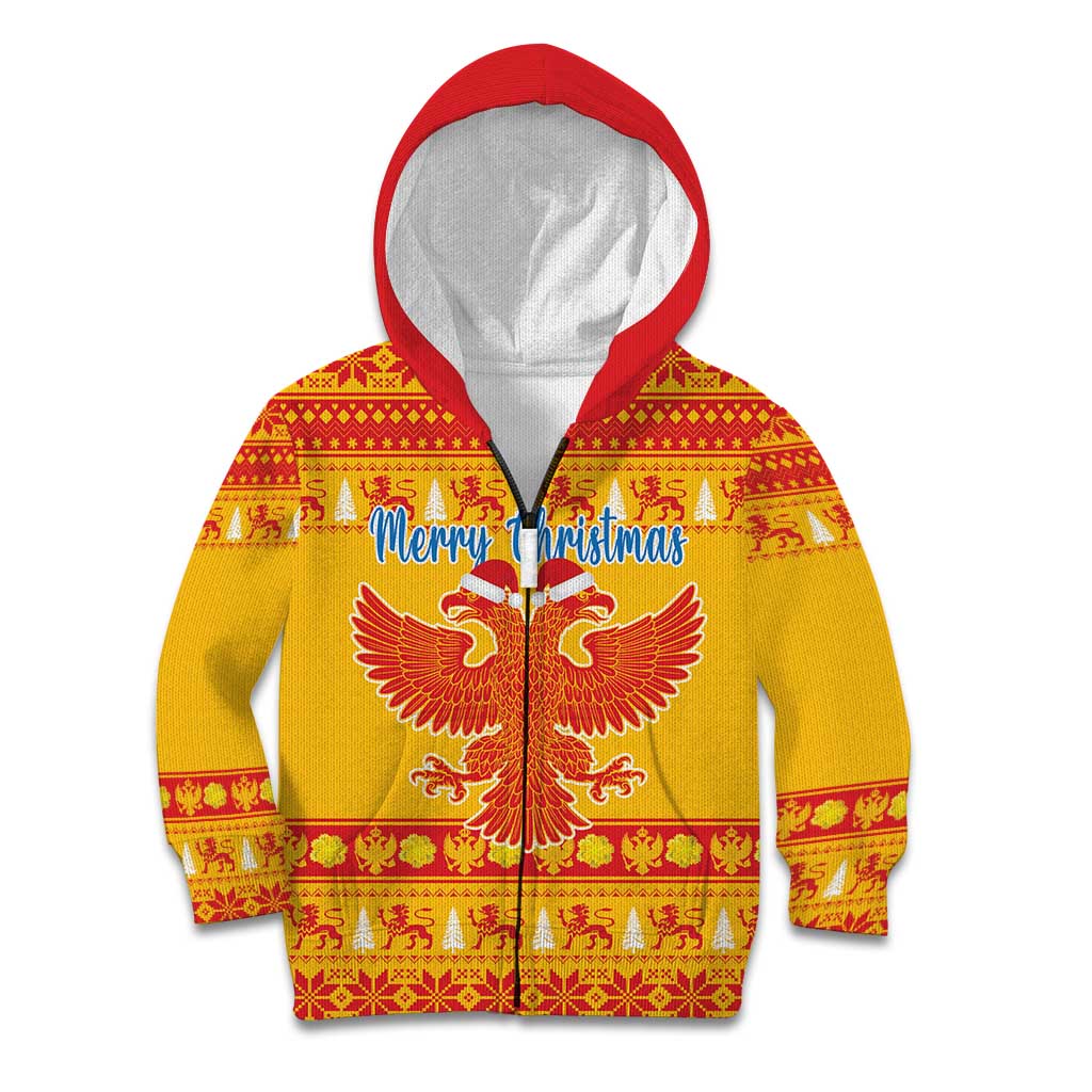 Montenegro Christmas Kid Hoodie Double-headed Eagle With Christmas Pattern - Wonder Print Shop