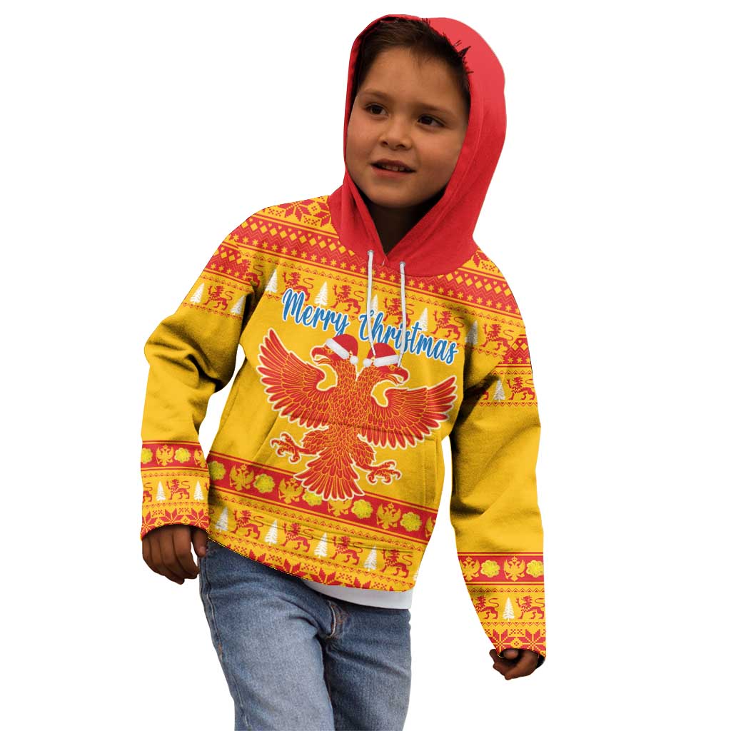 Montenegro Christmas Kid Hoodie Double-headed Eagle With Christmas Pattern - Wonder Print Shop