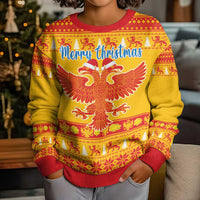 Montenegro Christmas Kid Ugly Christmas Sweater Double-headed Eagle With Christmas Pattern - Wonder Print Shop