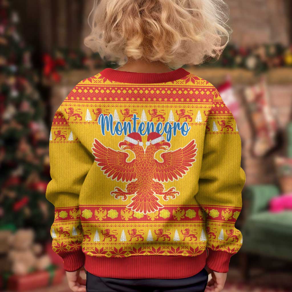 Montenegro Christmas Kid Ugly Christmas Sweater Double-headed Eagle With Christmas Pattern - Wonder Print Shop