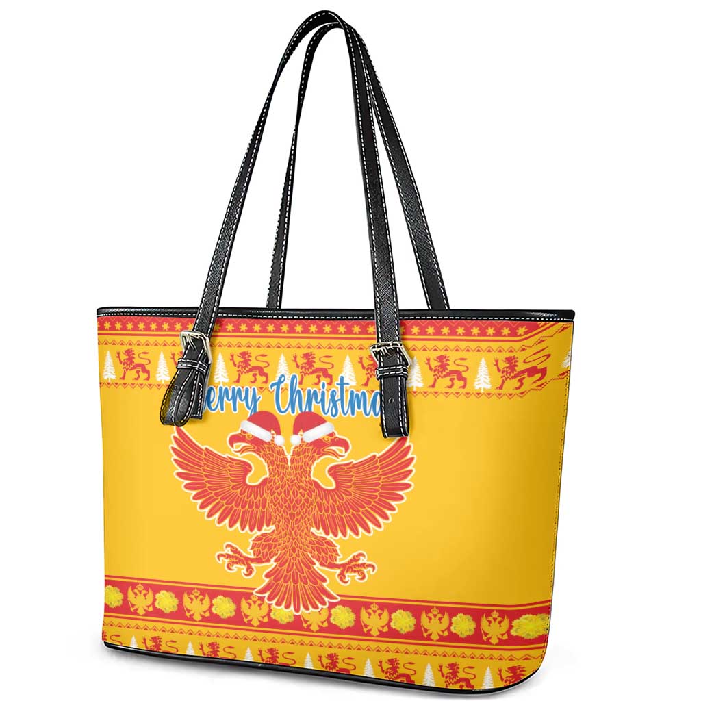 Montenegro Christmas Leather Tote Bag Double-headed Eagle With Christmas Pattern - Wonder Print Shop