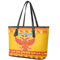 Montenegro Christmas Leather Tote Bag Double-headed Eagle With Christmas Pattern - Wonder Print Shop