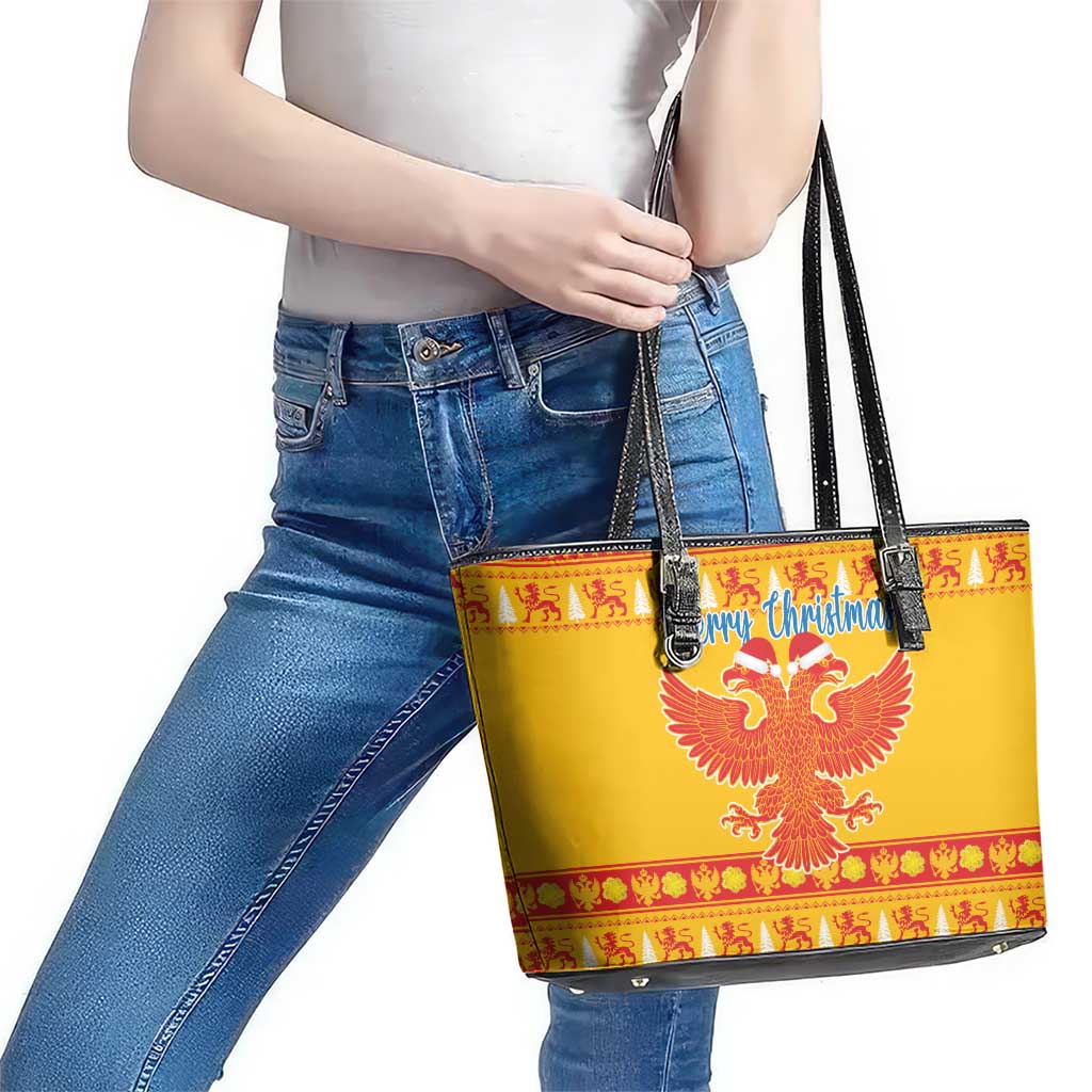 Montenegro Christmas Leather Tote Bag Double-headed Eagle With Christmas Pattern - Wonder Print Shop