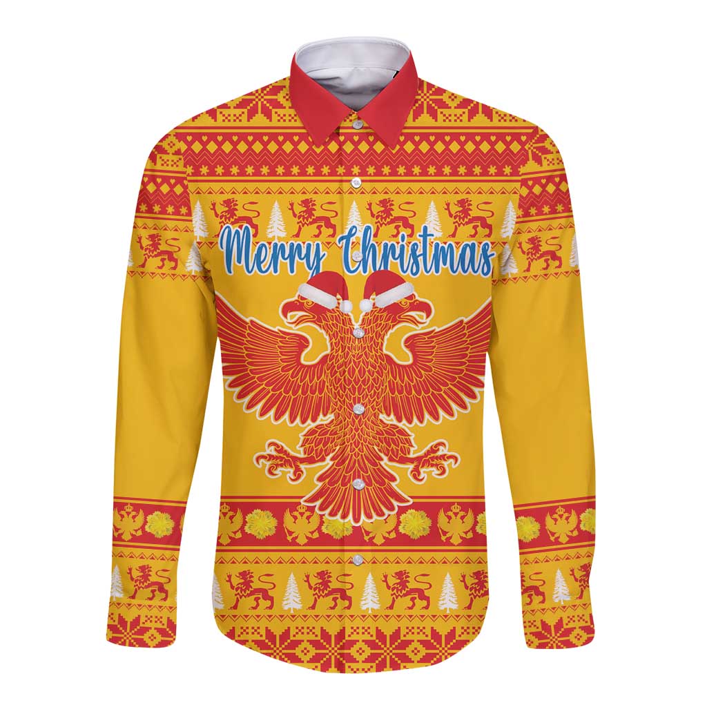 Montenegro Christmas Long Sleeve Button Shirt Double-headed Eagle With Christmas Pattern - Wonder Print Shop