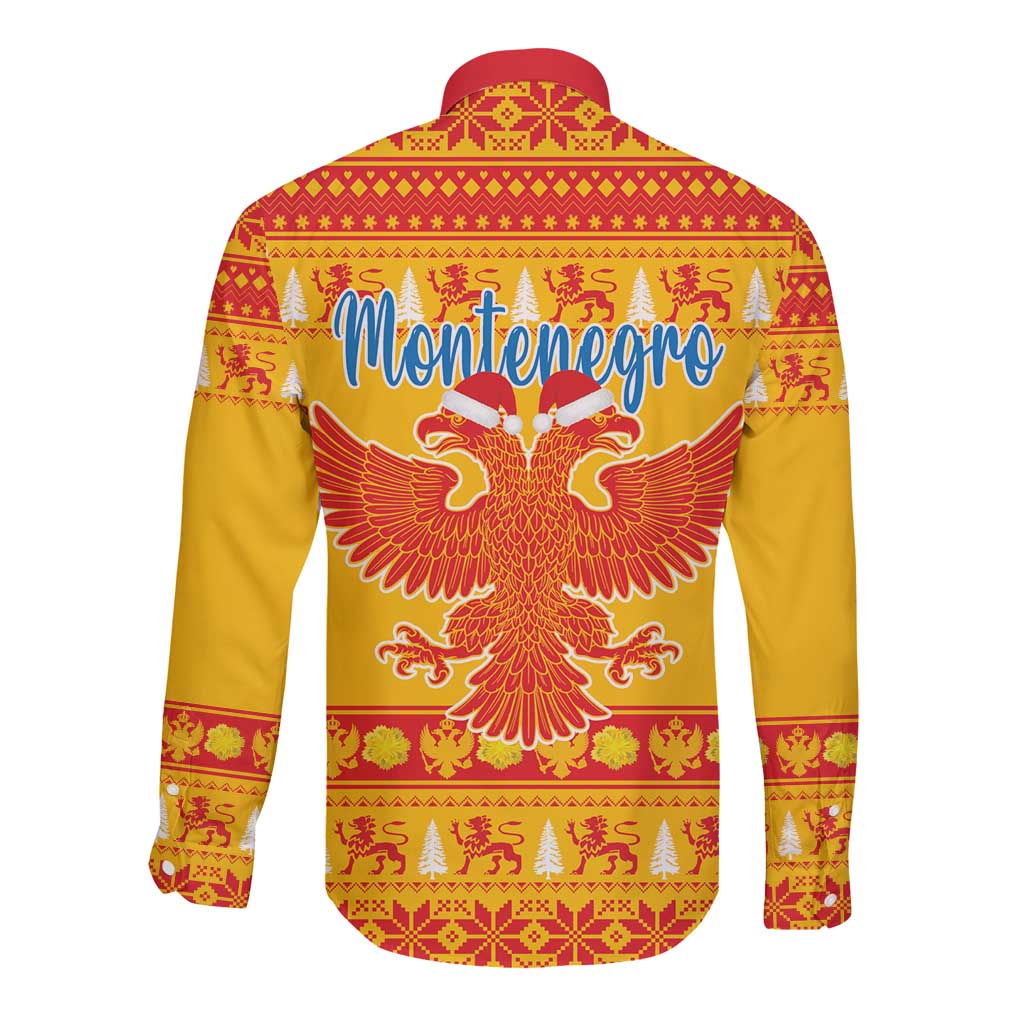 Montenegro Christmas Long Sleeve Button Shirt Double-headed Eagle With Christmas Pattern - Wonder Print Shop