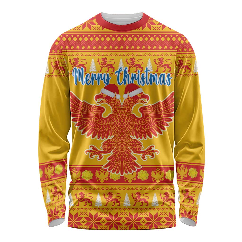 Montenegro Christmas Long Sleeve Shirt Double-headed Eagle With Christmas Pattern - Wonder Print Shop