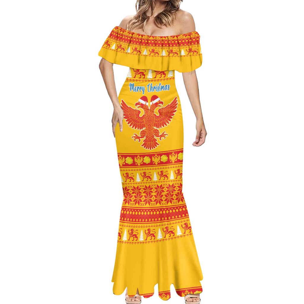 Montenegro Christmas Mermaid Dress Double-headed Eagle With Christmas Pattern - Wonder Print Shop
