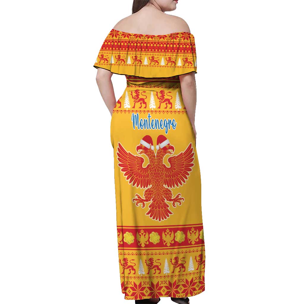 Montenegro Christmas Off Shoulder Maxi Dress Double-headed Eagle With Christmas Pattern - Wonder Print Shop
