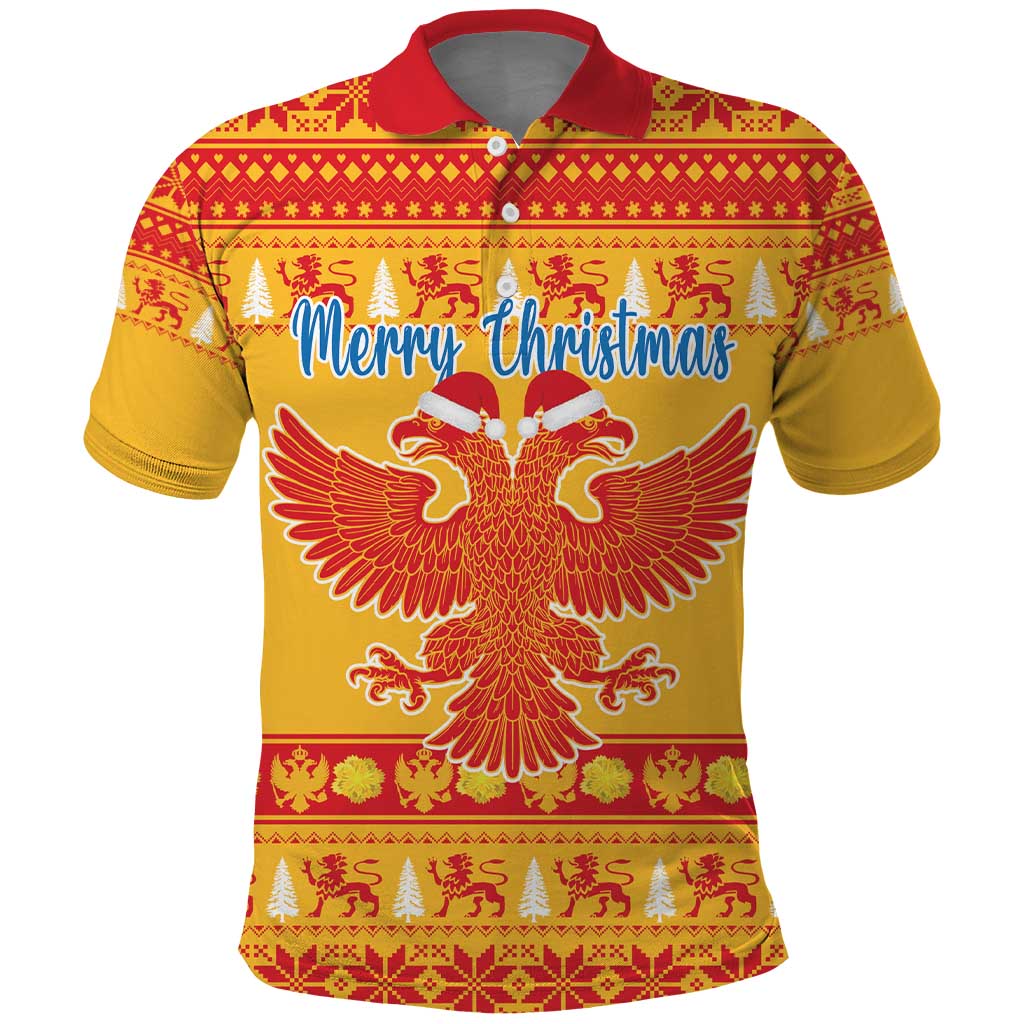 Montenegro Christmas Polo Shirt Double-headed Eagle With Christmas Pattern - Wonder Print Shop