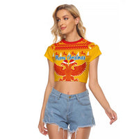 Montenegro Christmas Raglan Cropped T Shirt Double-headed Eagle With Christmas Pattern - Wonder Print Shop