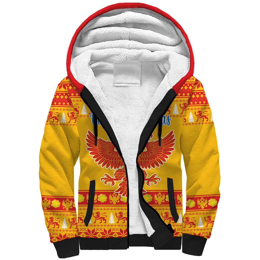 Montenegro Christmas Sherpa Hoodie Double-headed Eagle With Christmas Pattern - Wonder Print Shop