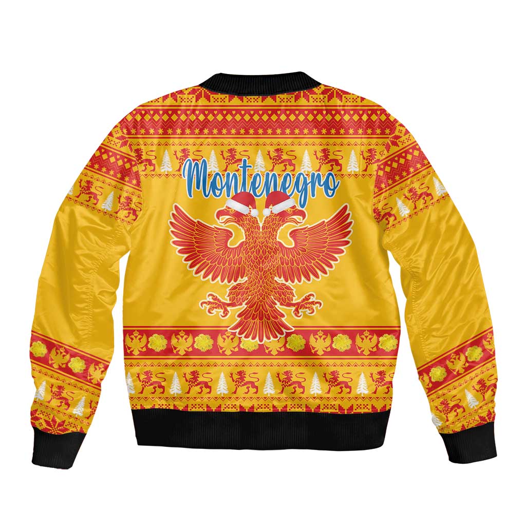 Montenegro Christmas Sleeve Zip Bomber Jacket Double-headed Eagle With Christmas Pattern - Wonder Print Shop