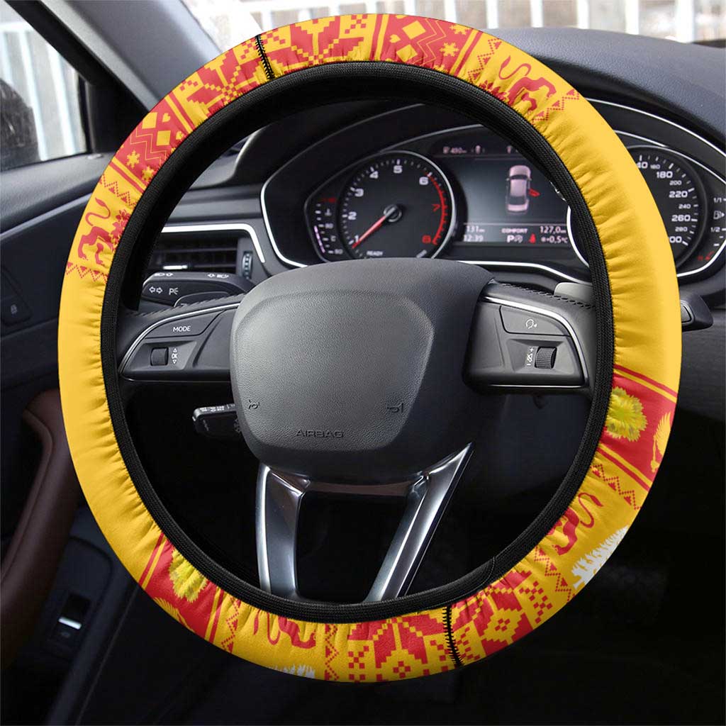 Montenegro Christmas Steering Wheel Cover Double-headed Eagle With Christmas Pattern - Wonder Print Shop