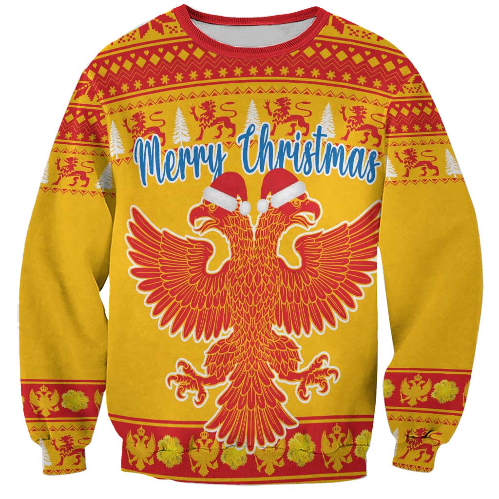 Montenegro Christmas Sweatshirt Double-headed Eagle With Christmas Pattern - Wonder Print Shop
