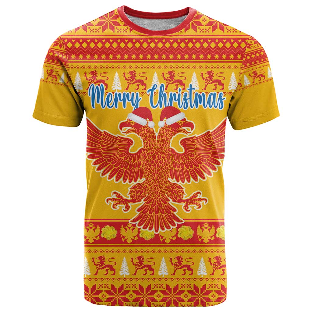Montenegro Christmas T Shirt Double-headed Eagle With Christmas Pattern - Wonder Print Shop