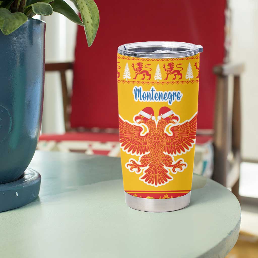 Montenegro Christmas Tumbler Cup Double-headed Eagle With Christmas Pattern - Wonder Print Shop
