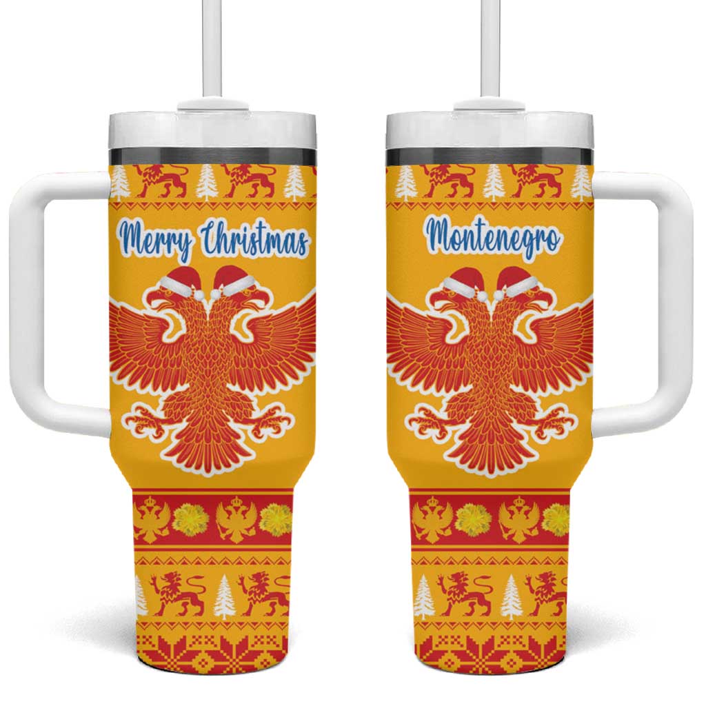 Montenegro Christmas Tumbler With Handle Double-headed Eagle With Christmas Pattern - Wonder Print Shop
