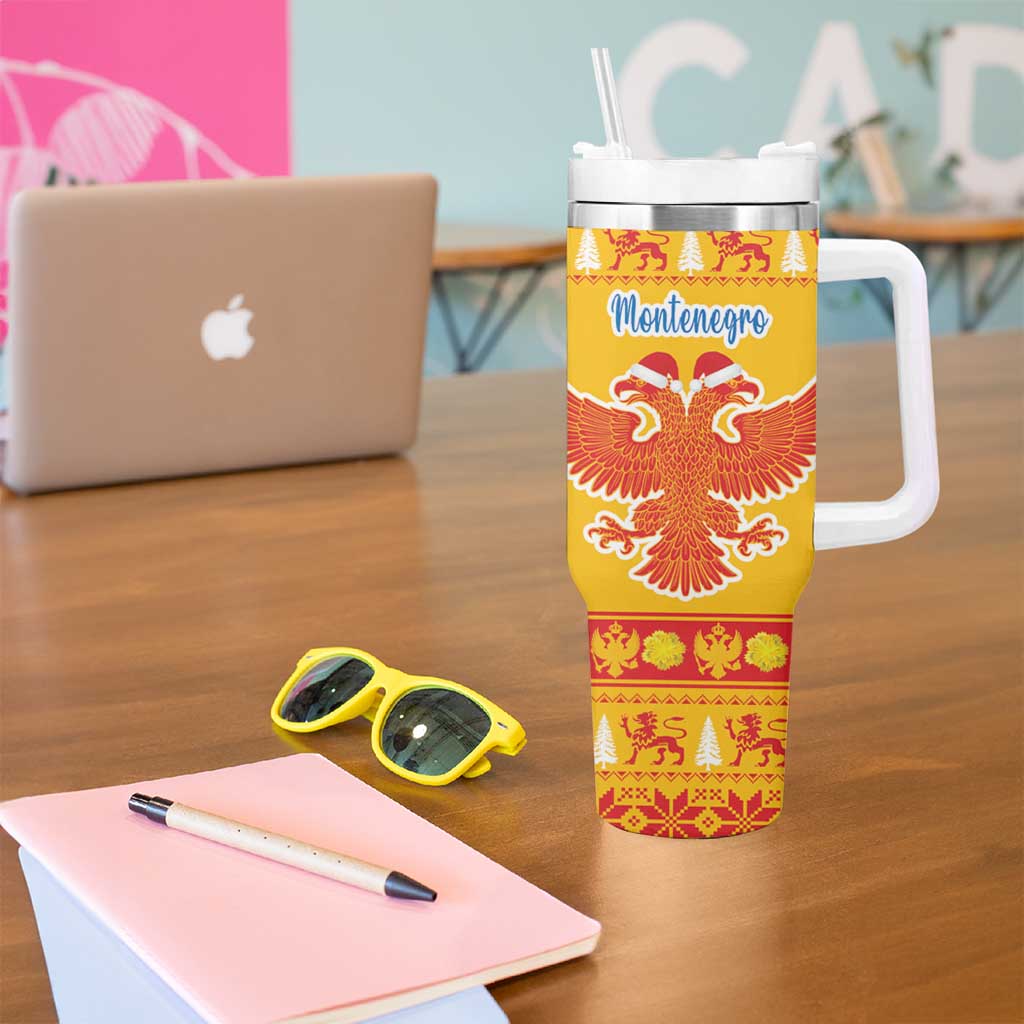 Montenegro Christmas Tumbler With Handle Double-headed Eagle With Christmas Pattern - Wonder Print Shop