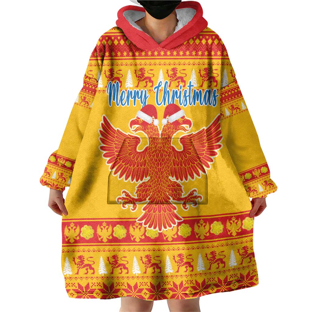 Montenegro Christmas Wearable Blanket Hoodie Double-headed Eagle With Christmas Pattern - Wonder Print Shop