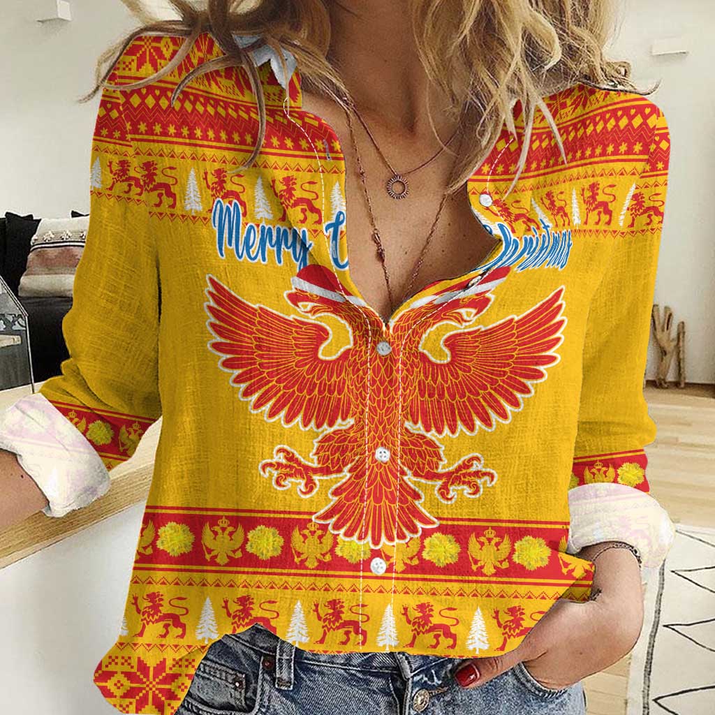 Montenegro Christmas Women Casual Shirt Double-headed Eagle With Christmas Pattern - Wonder Print Shop
