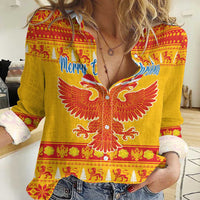 Montenegro Christmas Women Casual Shirt Double-headed Eagle With Christmas Pattern - Wonder Print Shop