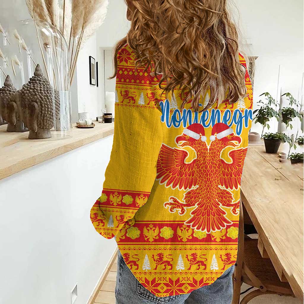 Montenegro Christmas Women Casual Shirt Double-headed Eagle With Christmas Pattern - Wonder Print Shop