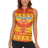 Montenegro Christmas Women Sleeveless Polo Shirt Double-headed Eagle With Christmas Pattern - Wonder Print Shop