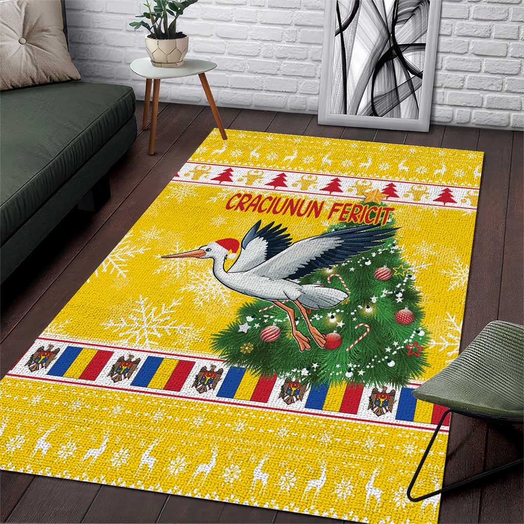 Moldova Christmas Area Rug White Stork Santa With Christmas Tree - Wonder Print Shop