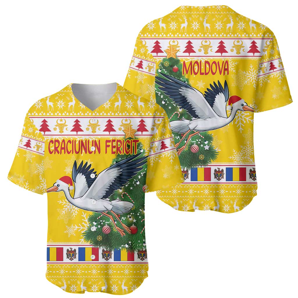 Moldova Christmas Baseball Jersey White Stork Santa With Christmas Tree - Wonder Print Shop