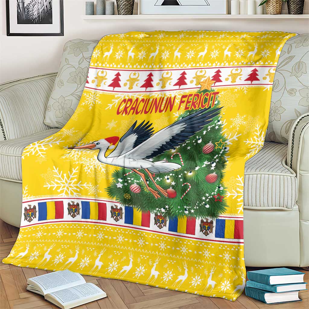 Moldova Christmas Blanket White Stork Santa With Christmas Tree