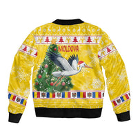 Moldova Christmas Bomber Jacket White Stork Santa With Christmas Tree - Wonder Print Shop