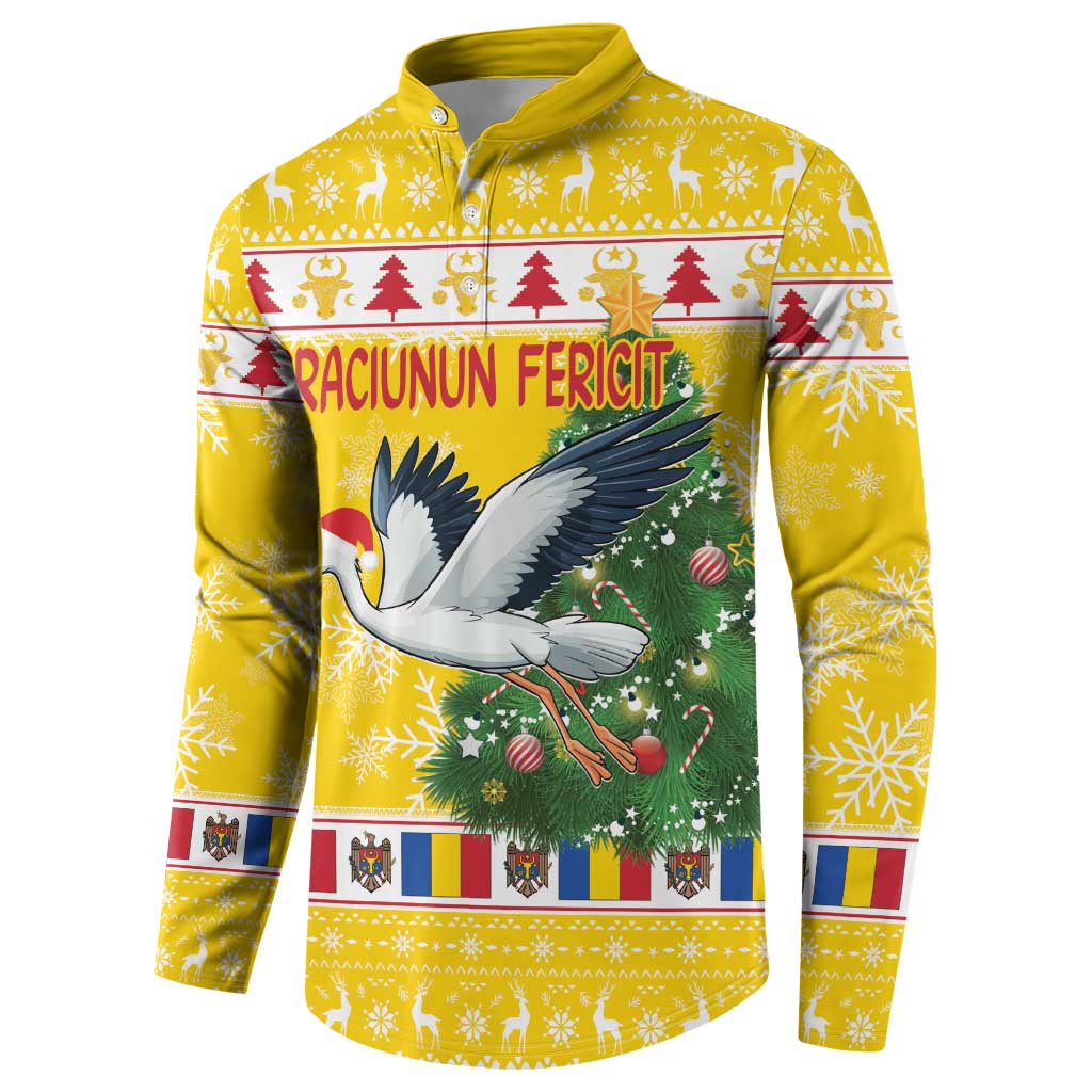 Moldova Christmas Button Sweatshirt White Stork Santa With Christmas Tree - Wonder Print Shop