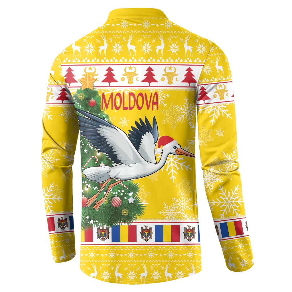 Moldova Christmas Button Sweatshirt White Stork Santa With Christmas Tree - Wonder Print Shop